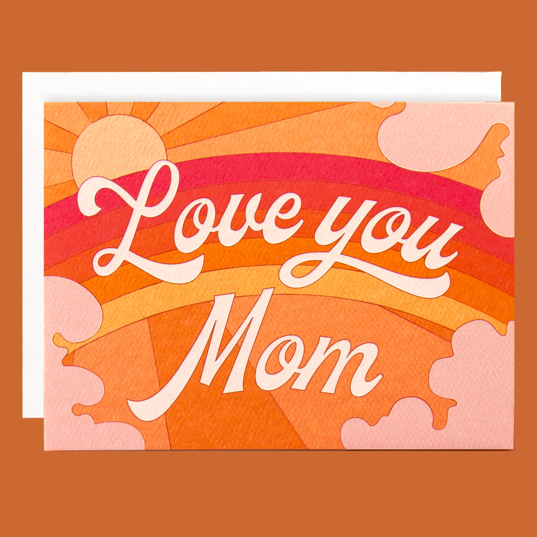 Card with 'Love you Mom' text on a colorful background