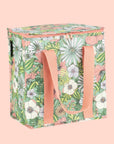 A green, white and coral floral printed cooler bag. 