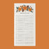A white notepad shopping list with an orange floral print at the top. 