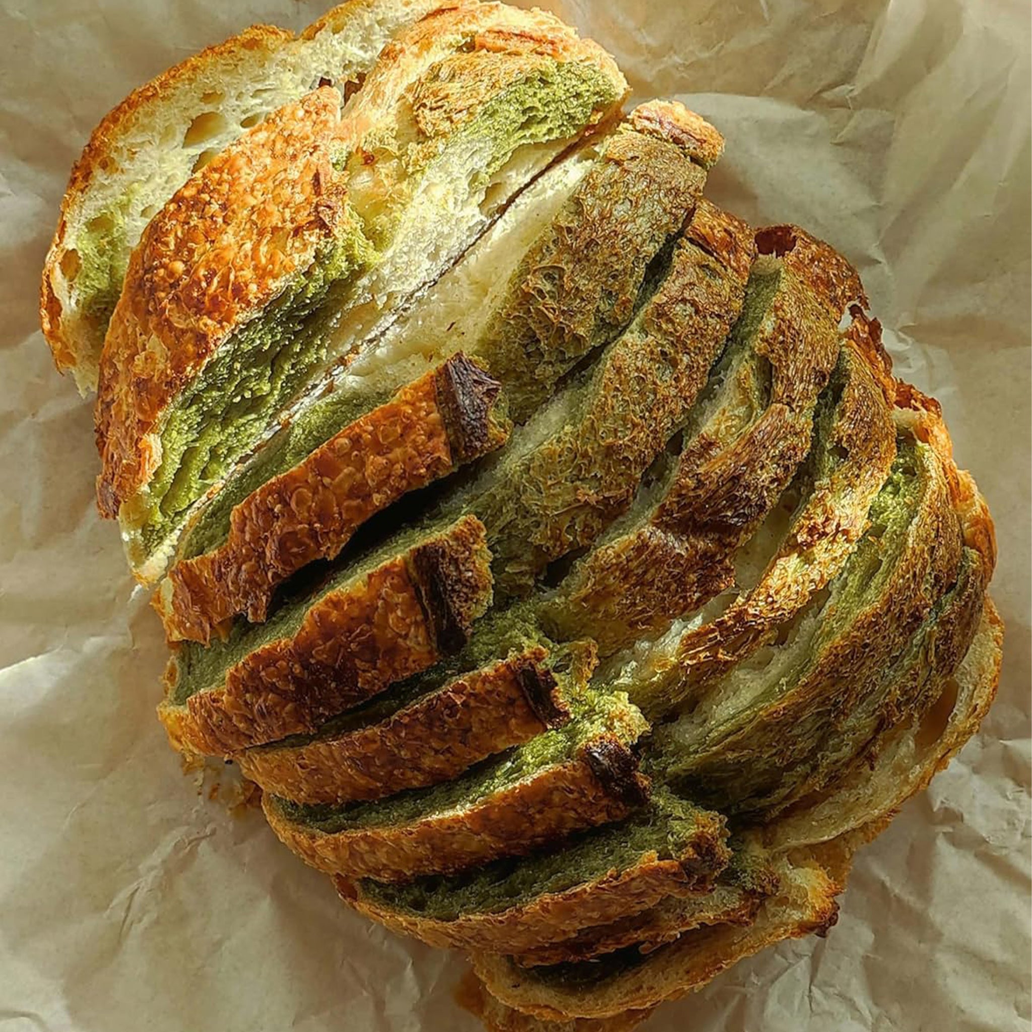 A photo within the book of matcha bread.
