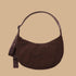 A coffee brown nylon shoulder bag.