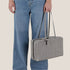 A black and white nylon shoulder bag. 