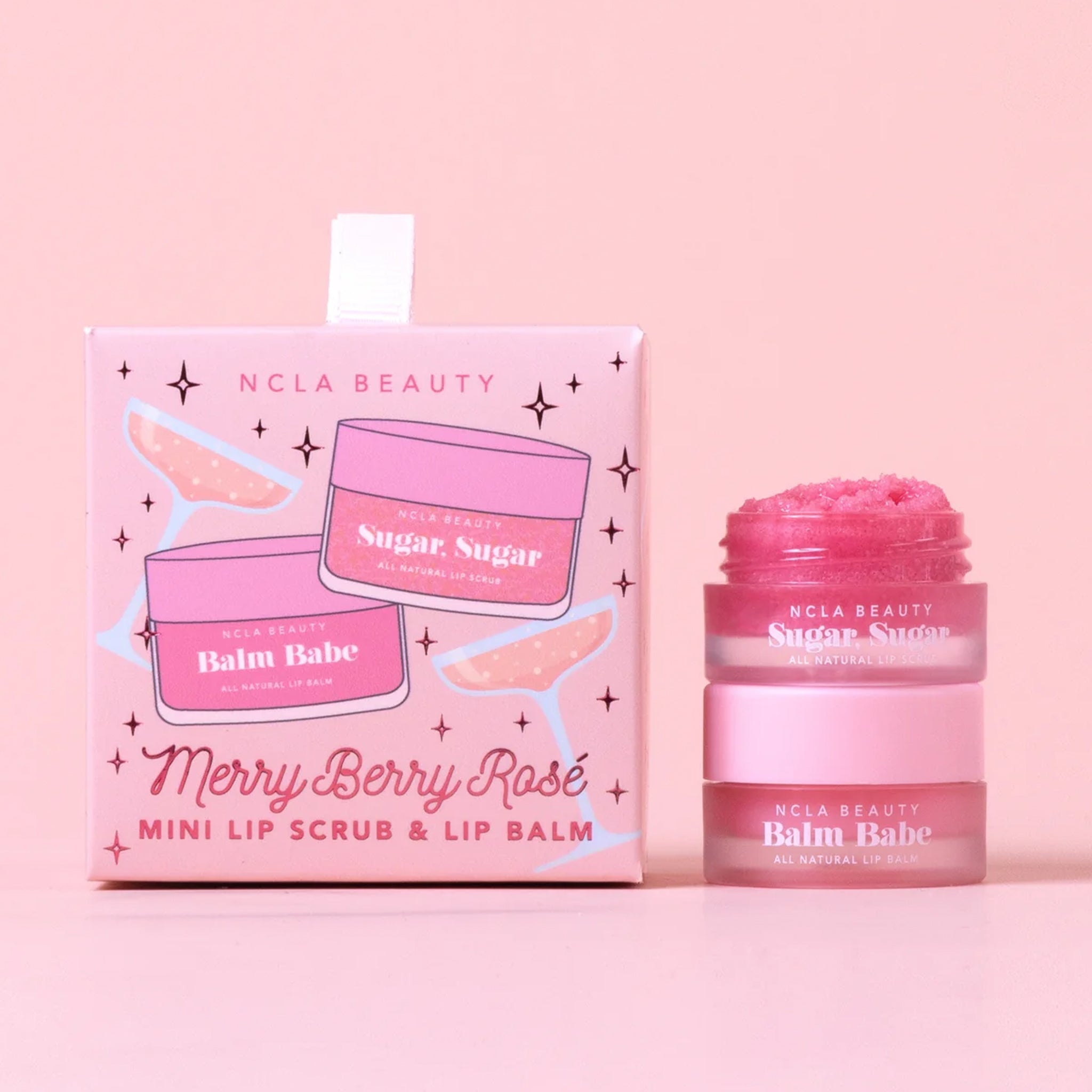 A set of a lip scrub and lip balm. 