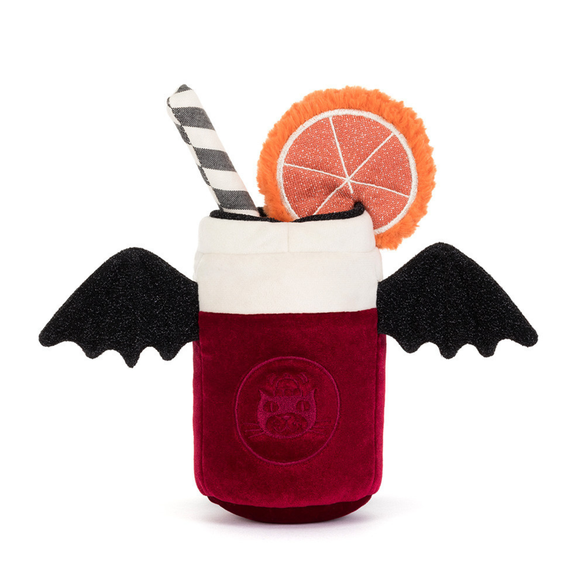 a soda can shaped vampire plush toy. 