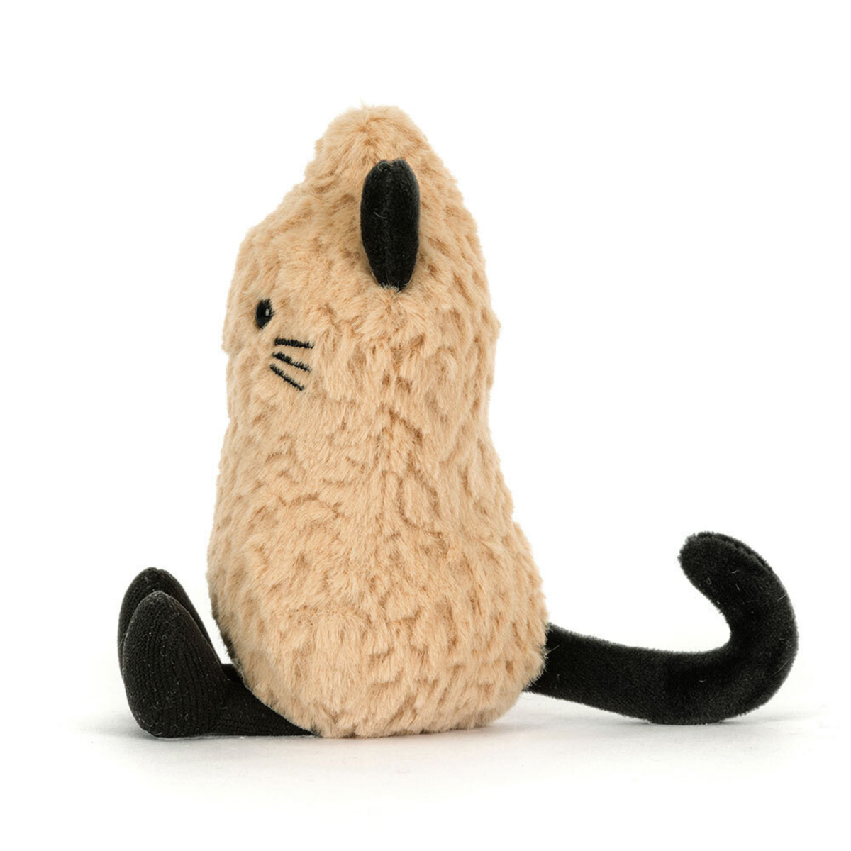 a peanut shaped plush toy wearing a cat costume.
