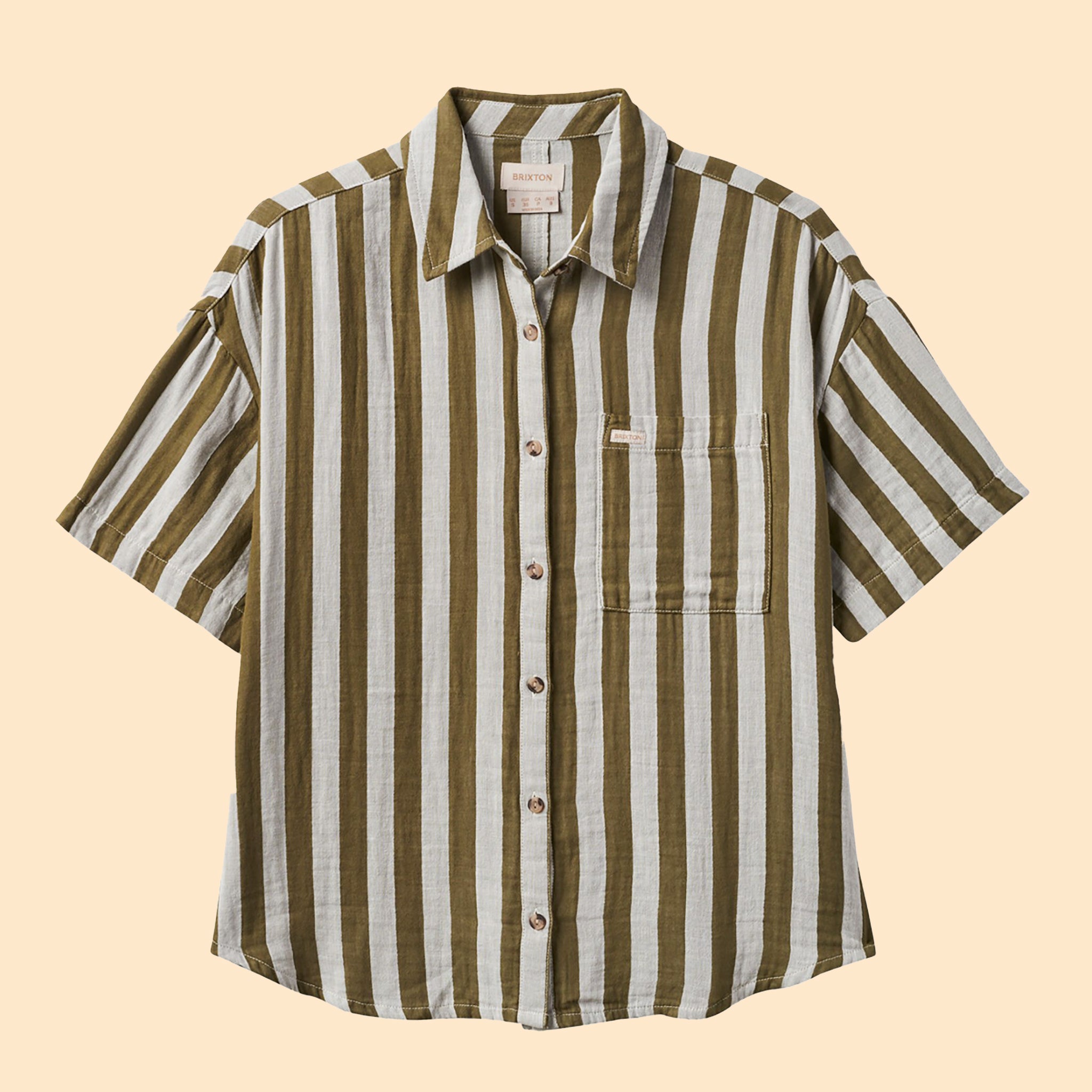Mykonos Stripe BF Woven Shirt | Military Olive
