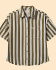 Mykonos Stripe BF Woven Shirt | Military Olive