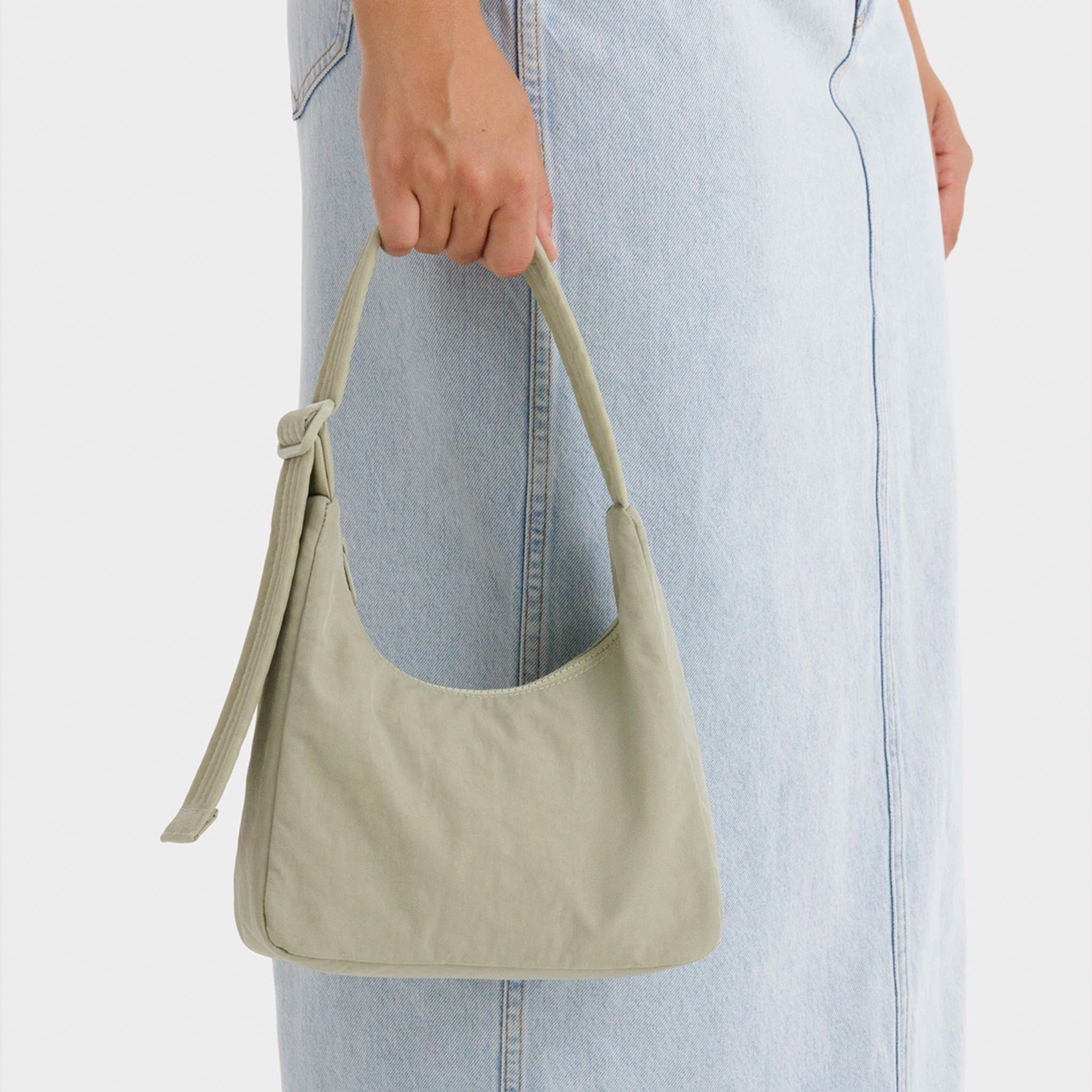 A super pale green mini shoulder bag. 