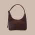 A dark brown nylon shoulder bag. 