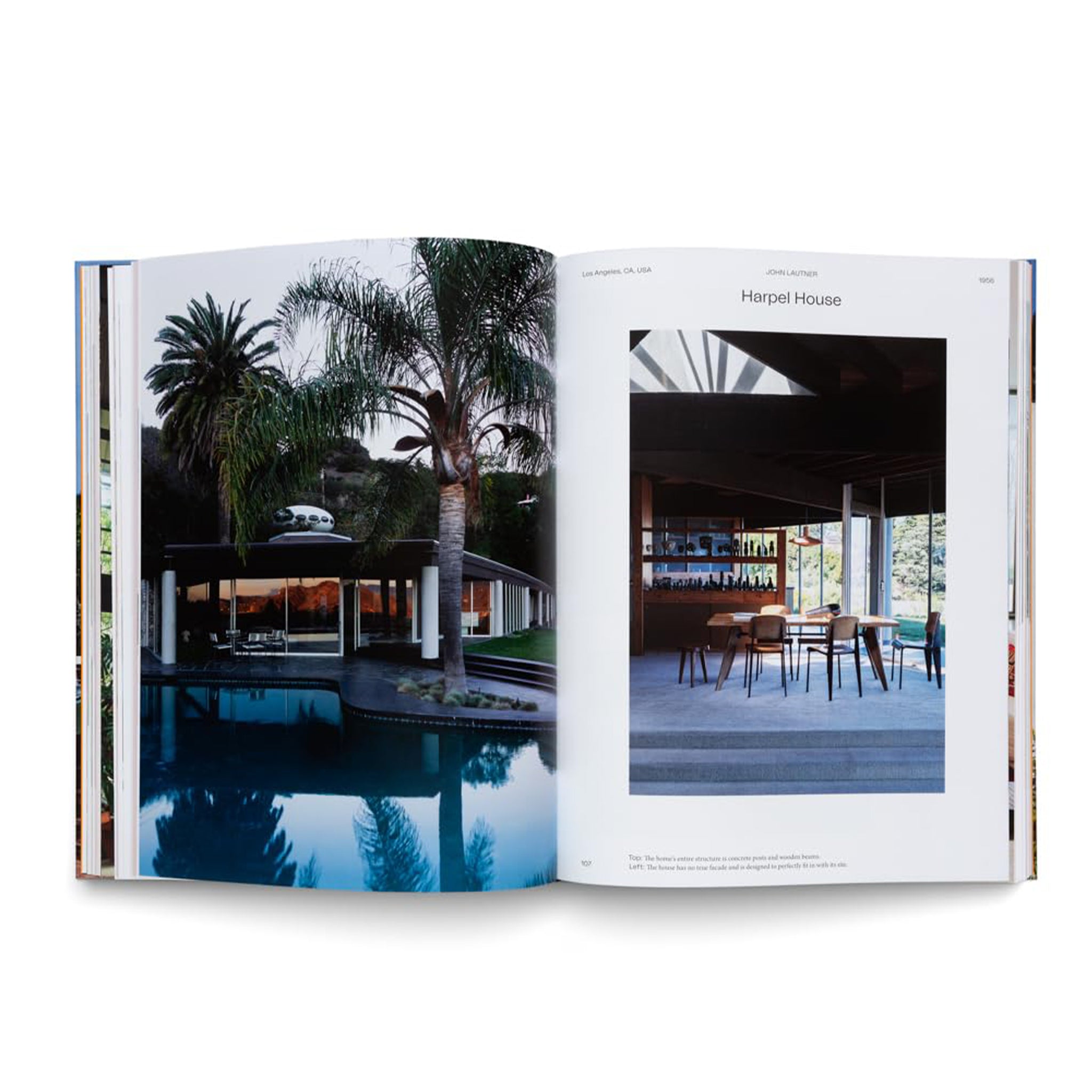 A book cover with a modern home and the title in white modern text that reads, 'Modernist Icons Midcentury Houses and Interiors'. 