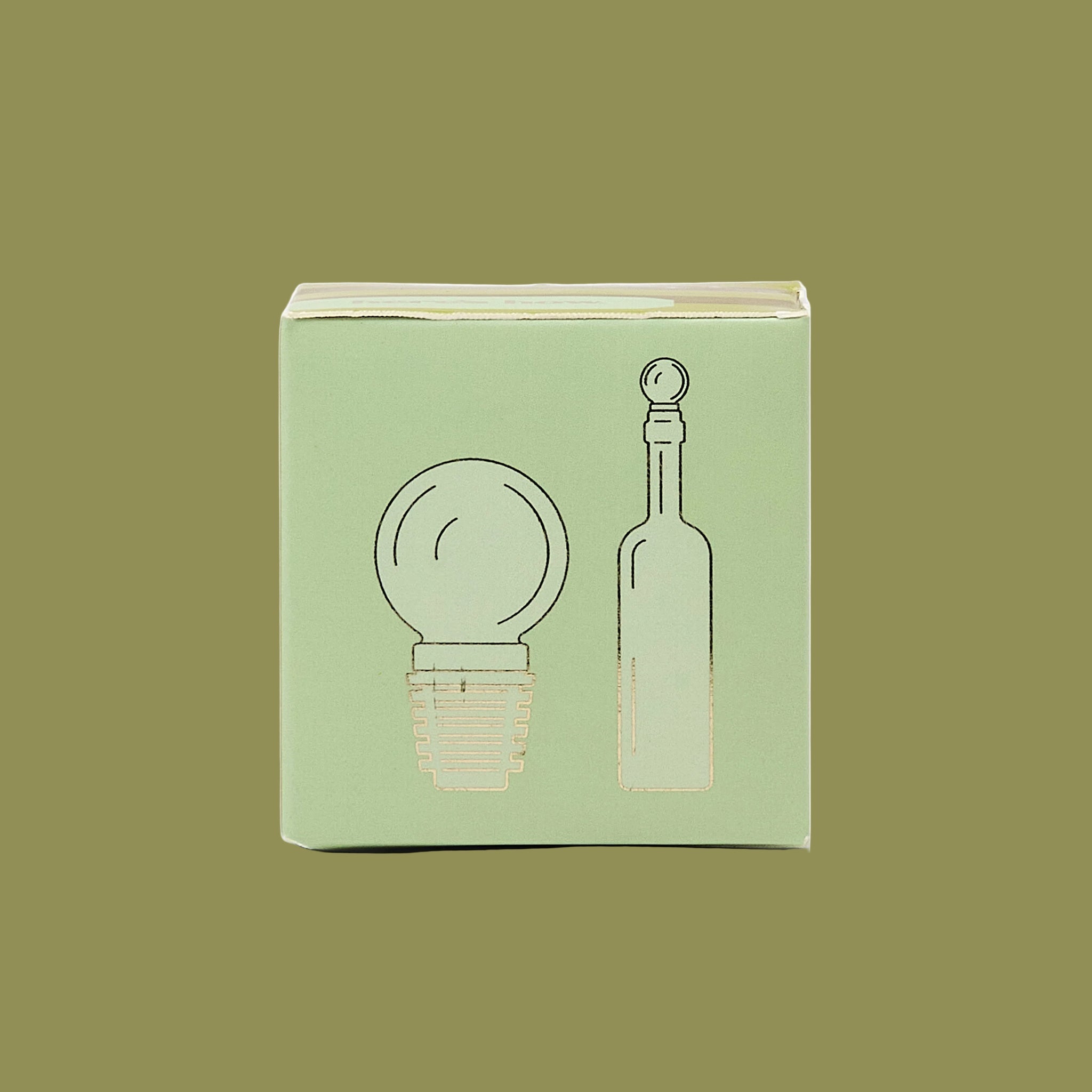 A olive green glass ball bottle stopper. 