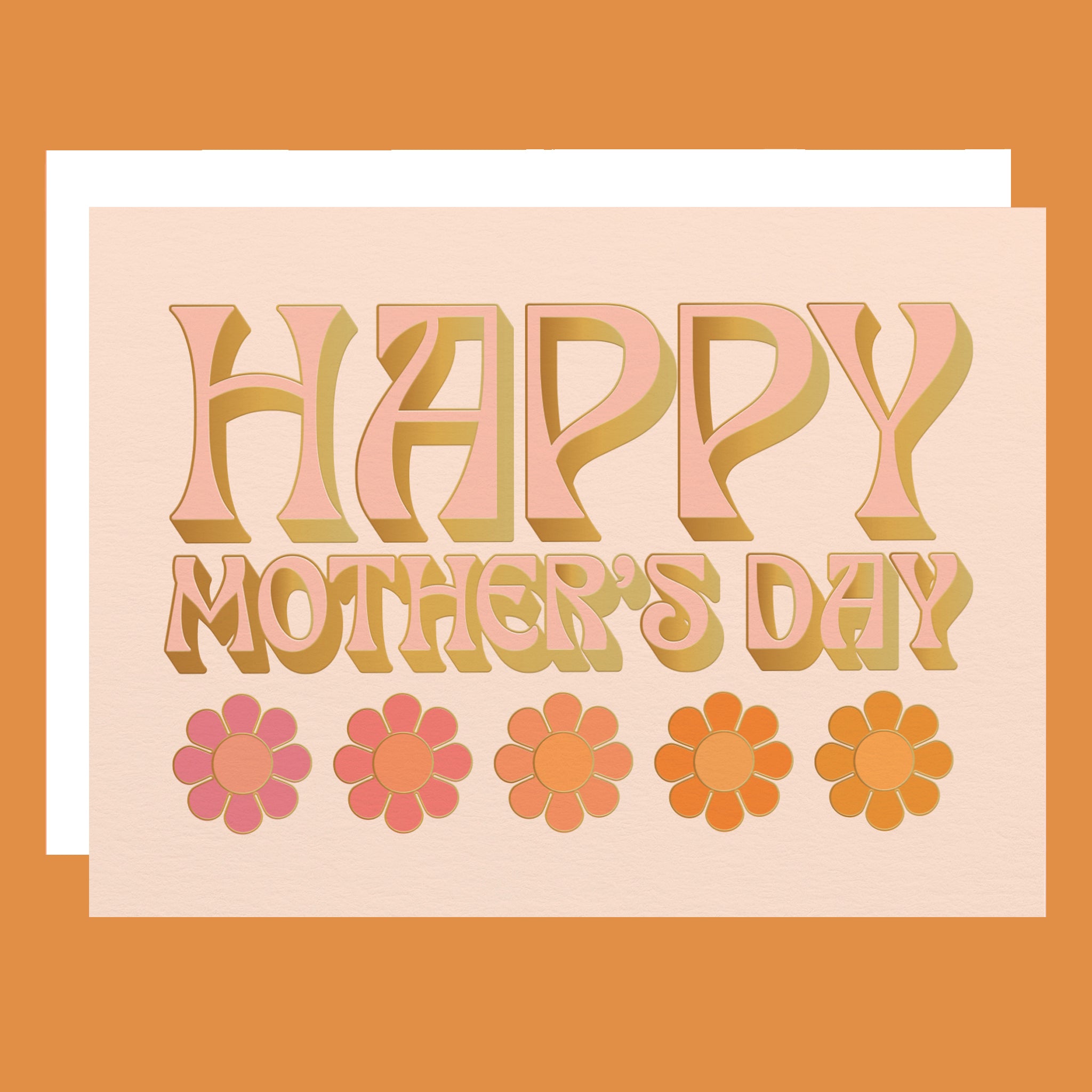 Mother's Day card with 'Happy Mother's Day' text and flowers on a peach background