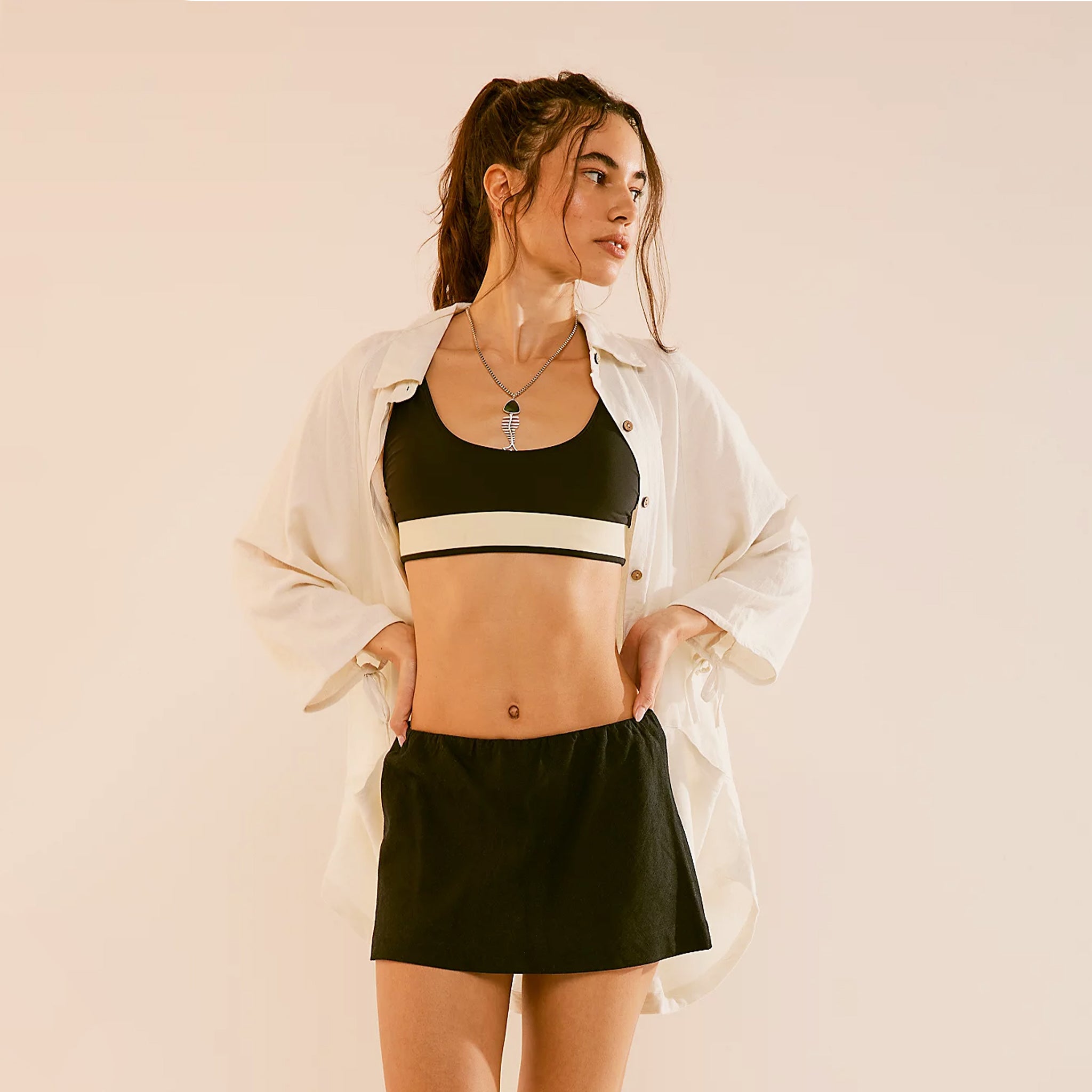 A black micro mini skirt. 