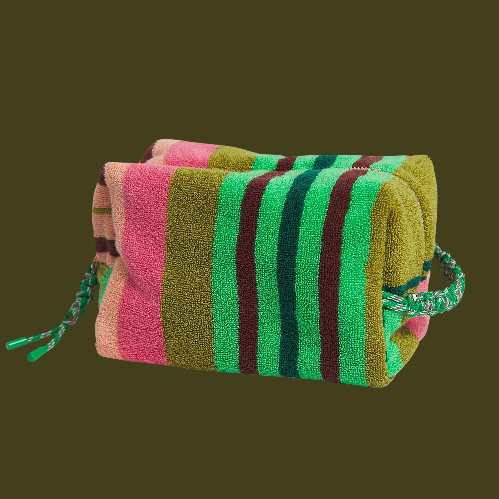 A multicolored stripe terry cosmetic pouch