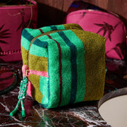 A striped terry cosmetic pouch. 