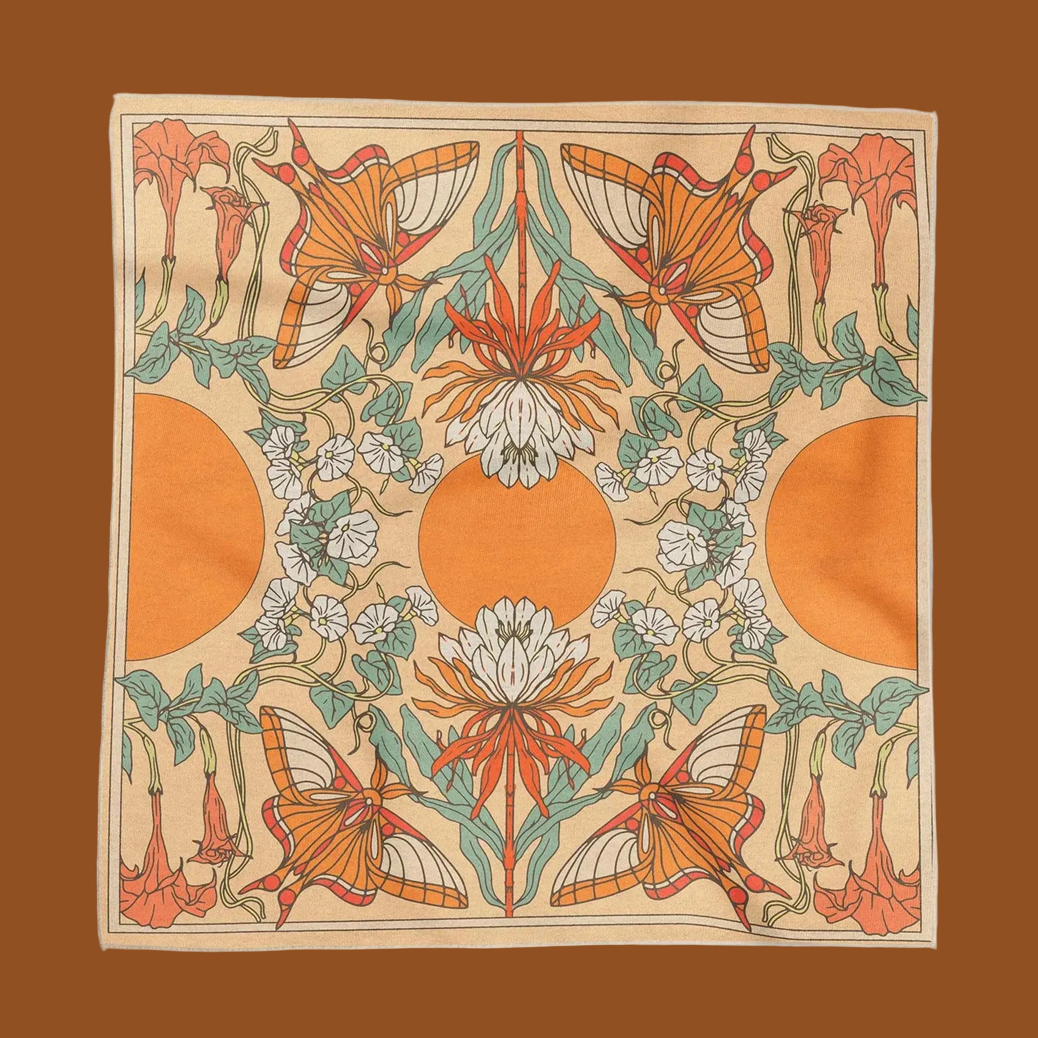 A butterfly and tropical bandana. 