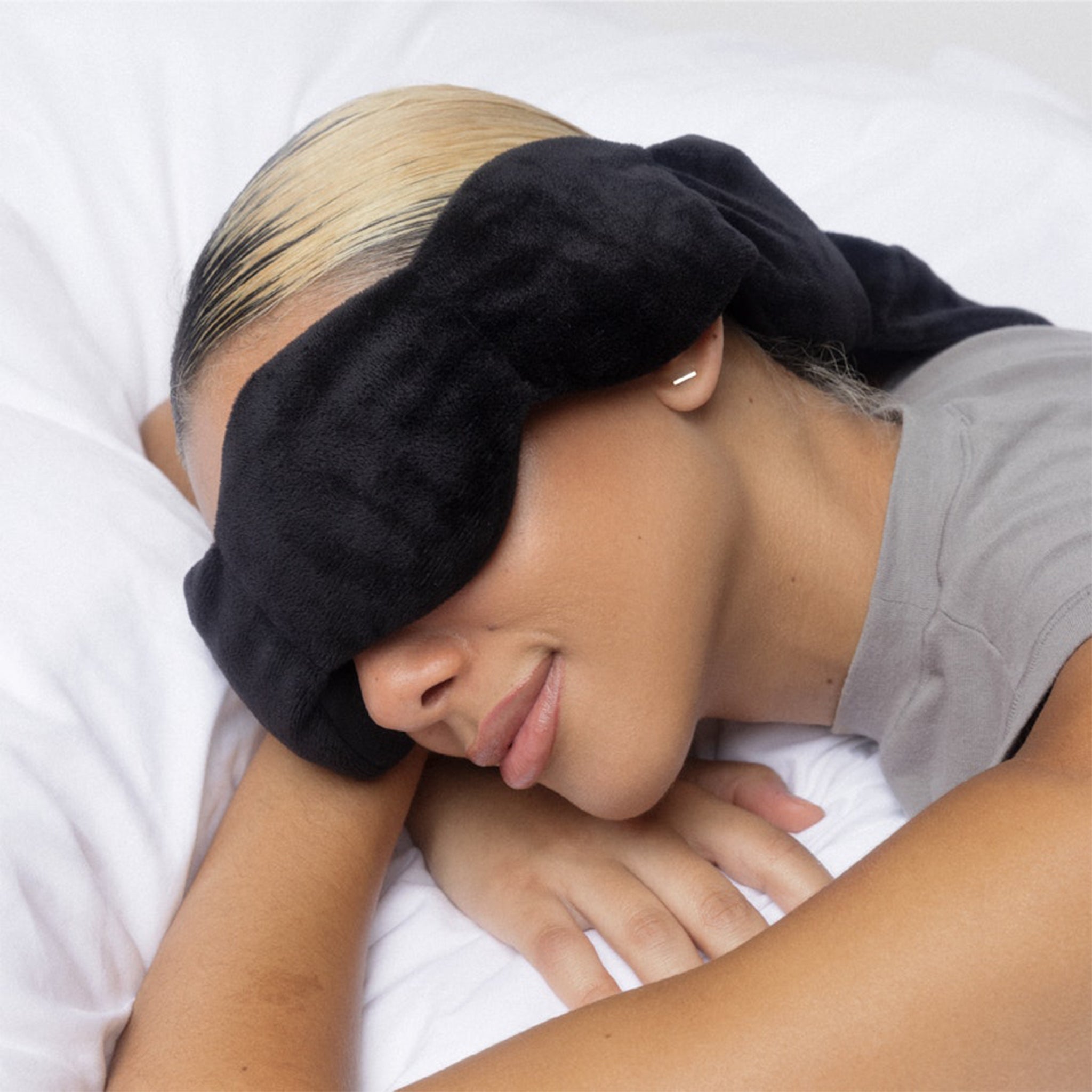 A black weighted eye mask. 