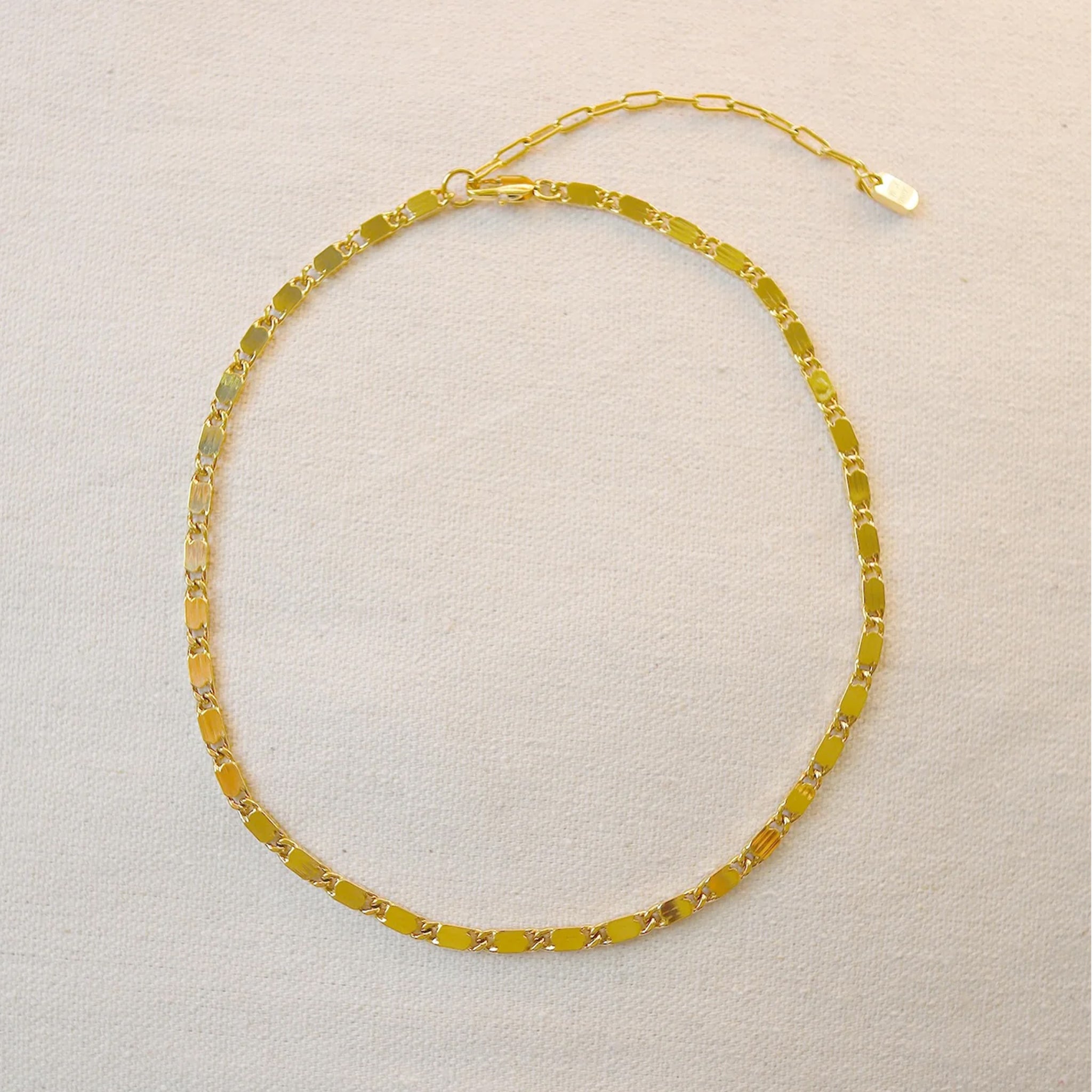 a gold chain necklace. 