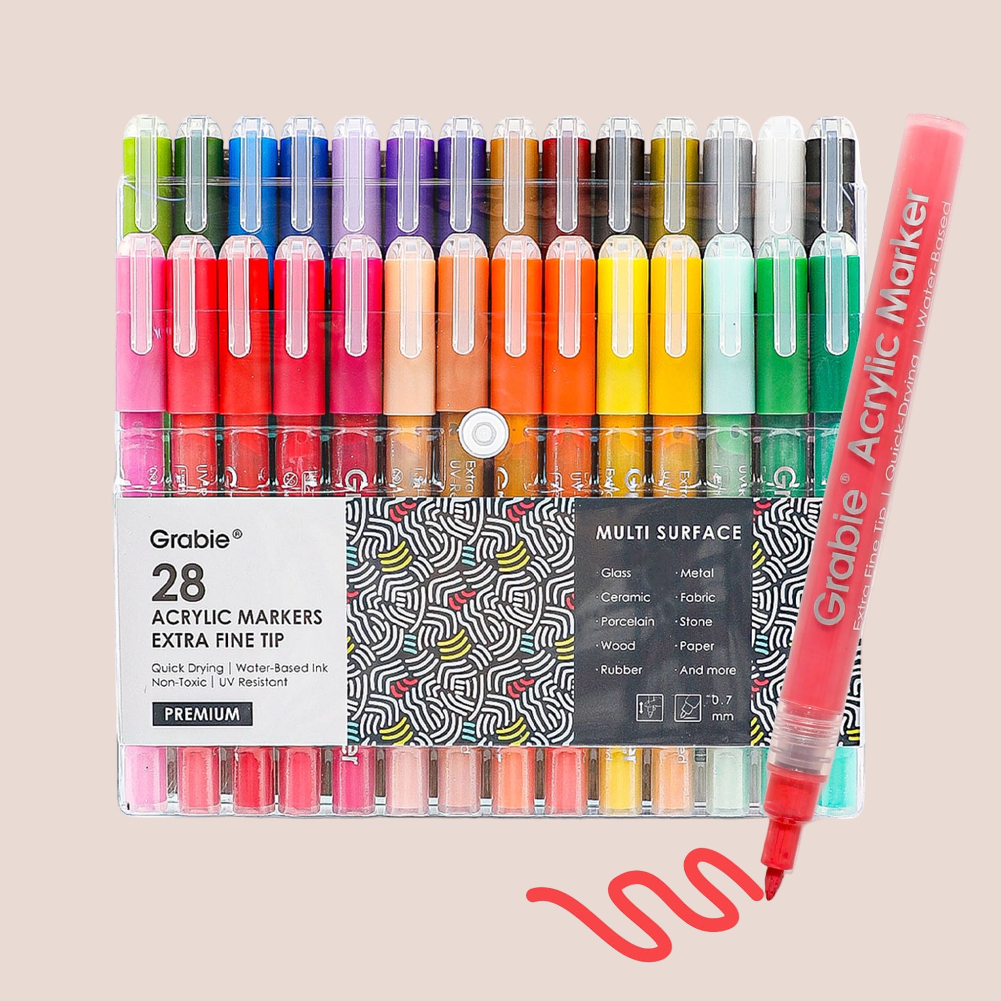 A pack of fine tip paint markers. 