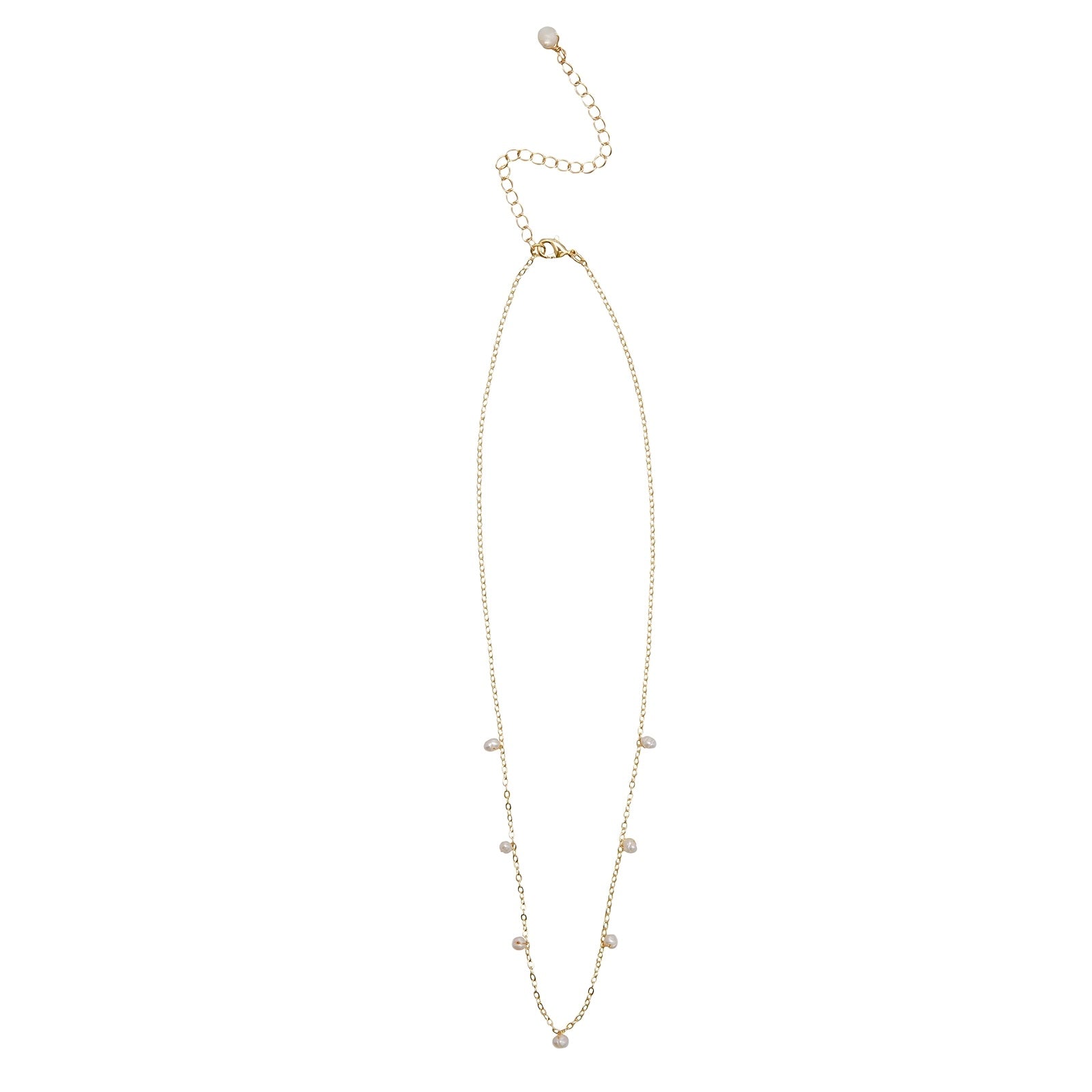 A pearl bead and gold chain necklace. 