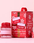 A set of one lip scrub and lip balm in a red package