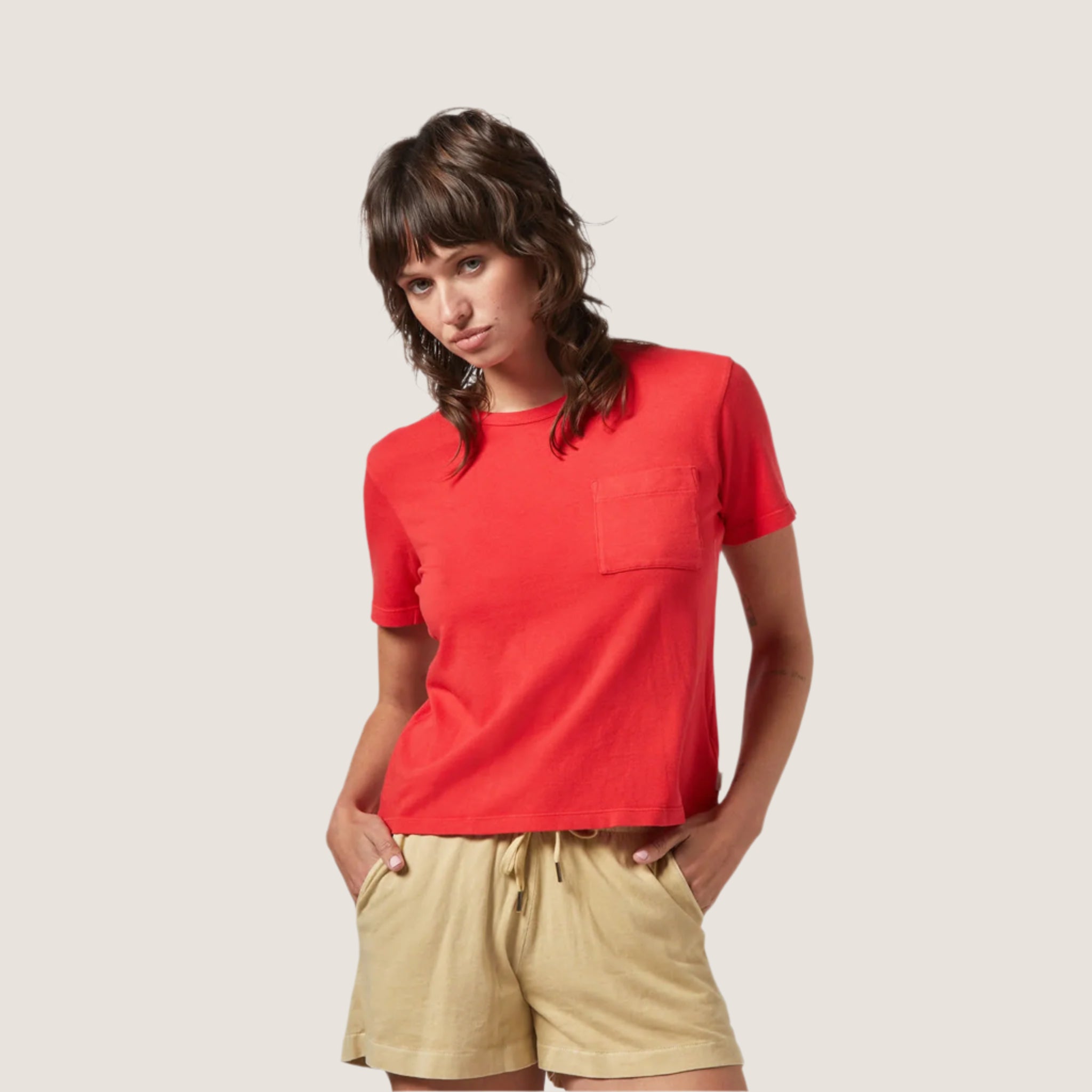 A red short sleeve t-shirt. 