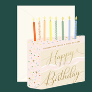 "Celebrating You Is A Piece Of Cake Happy Birthday". 