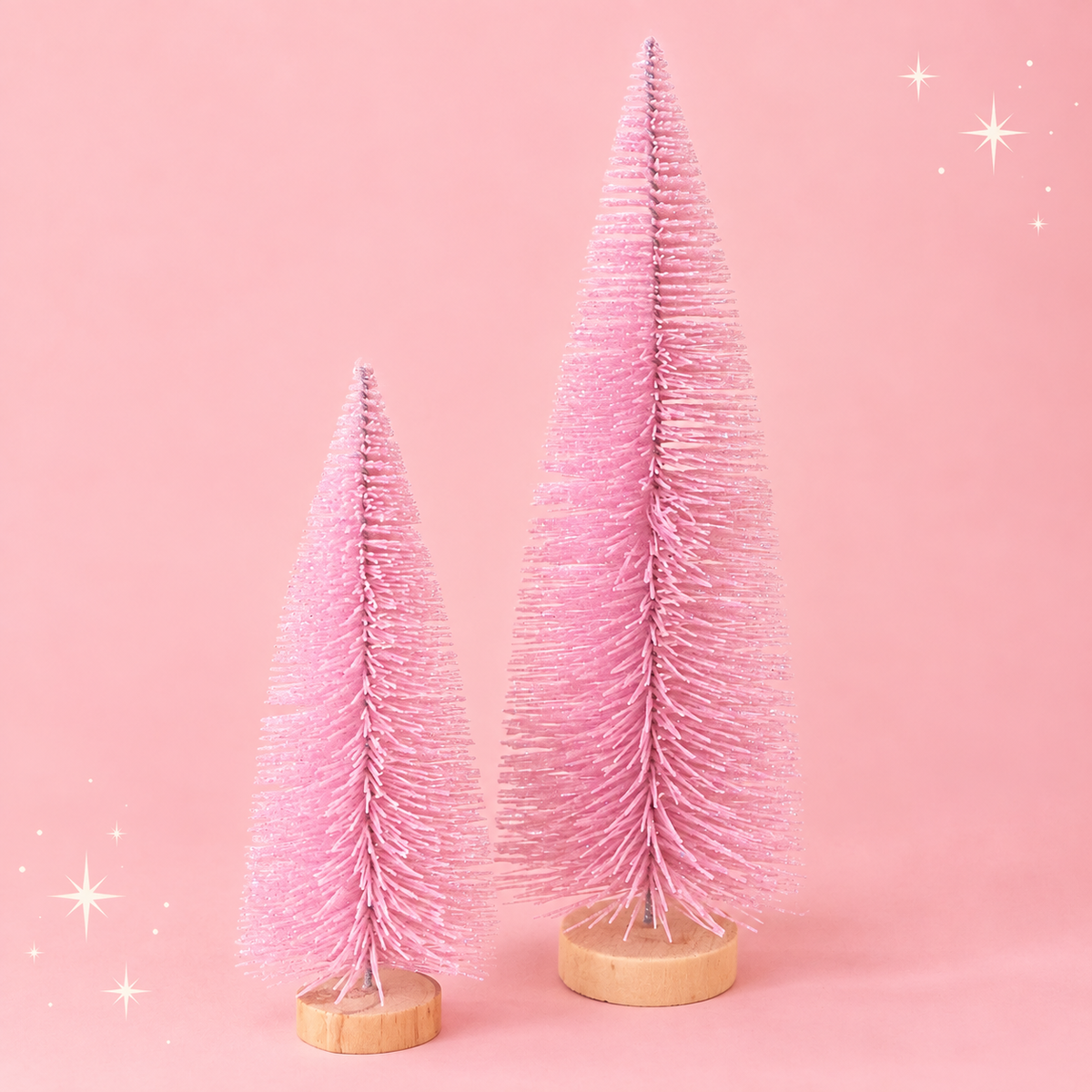 Pink bottle brush tree decorations.