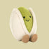 A pistachio shaped stuffed toy. 
