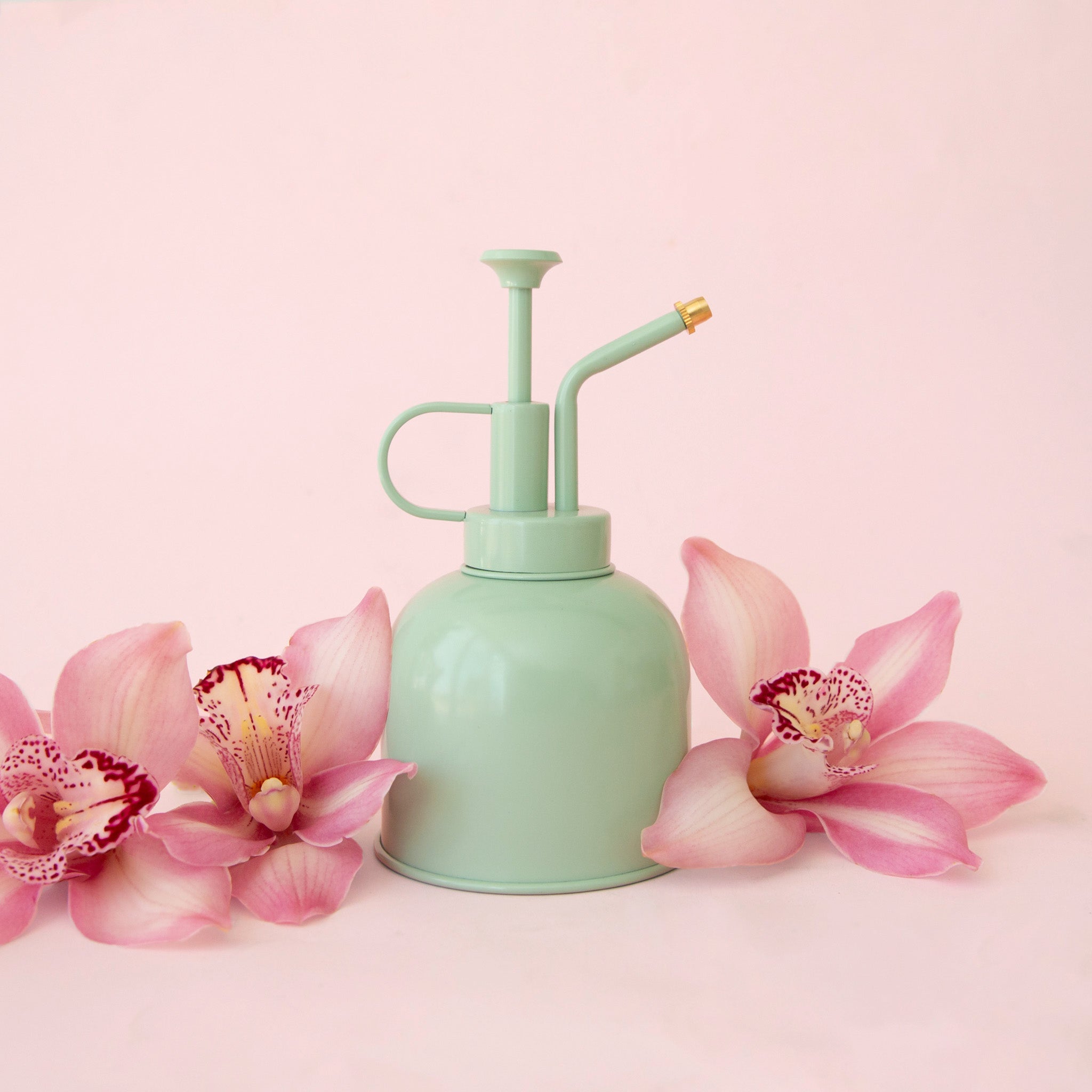 A minty green plant mister. 