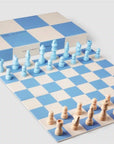 A blue and ivory checker board.