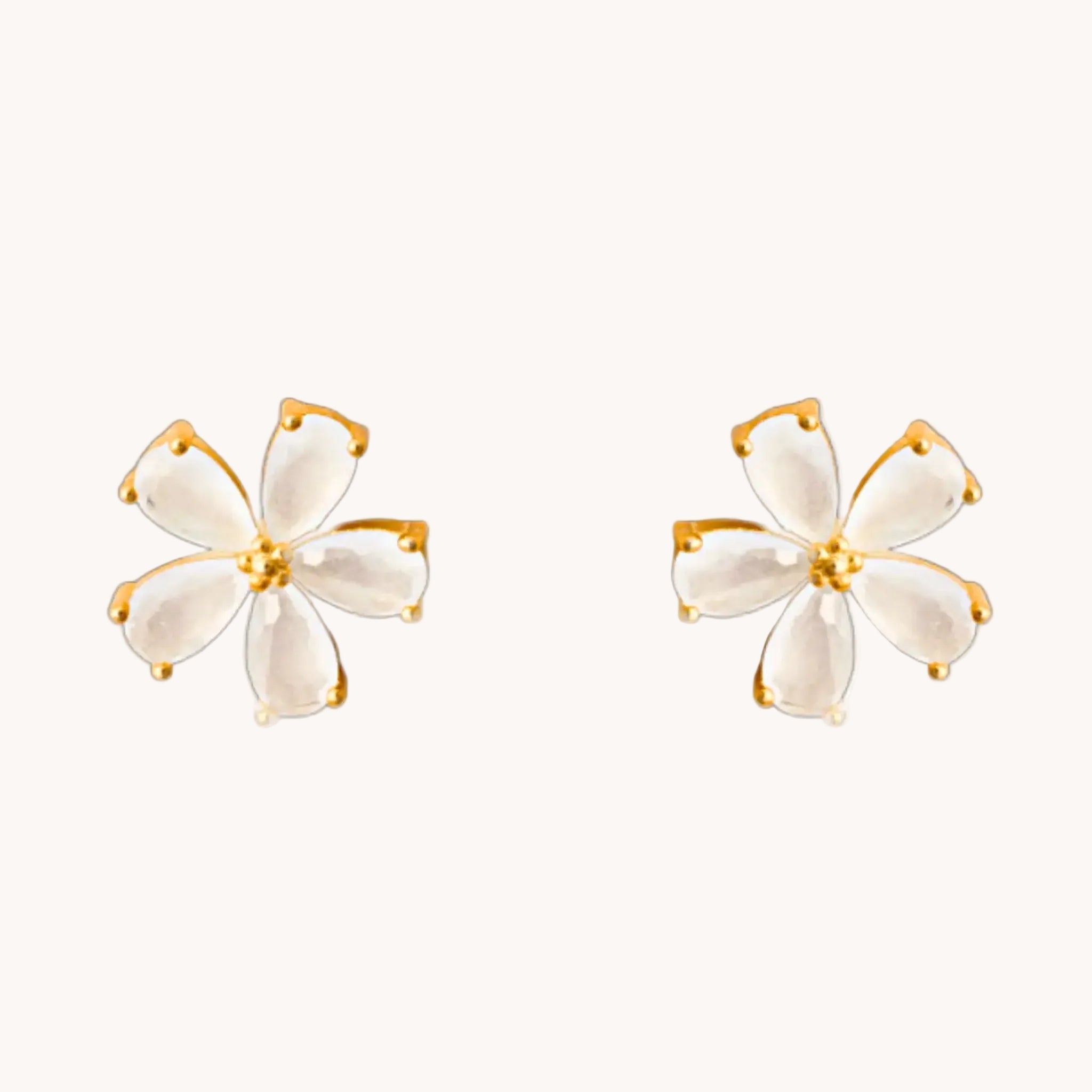Pair of flower-shaped earrings with gold accents on a white background