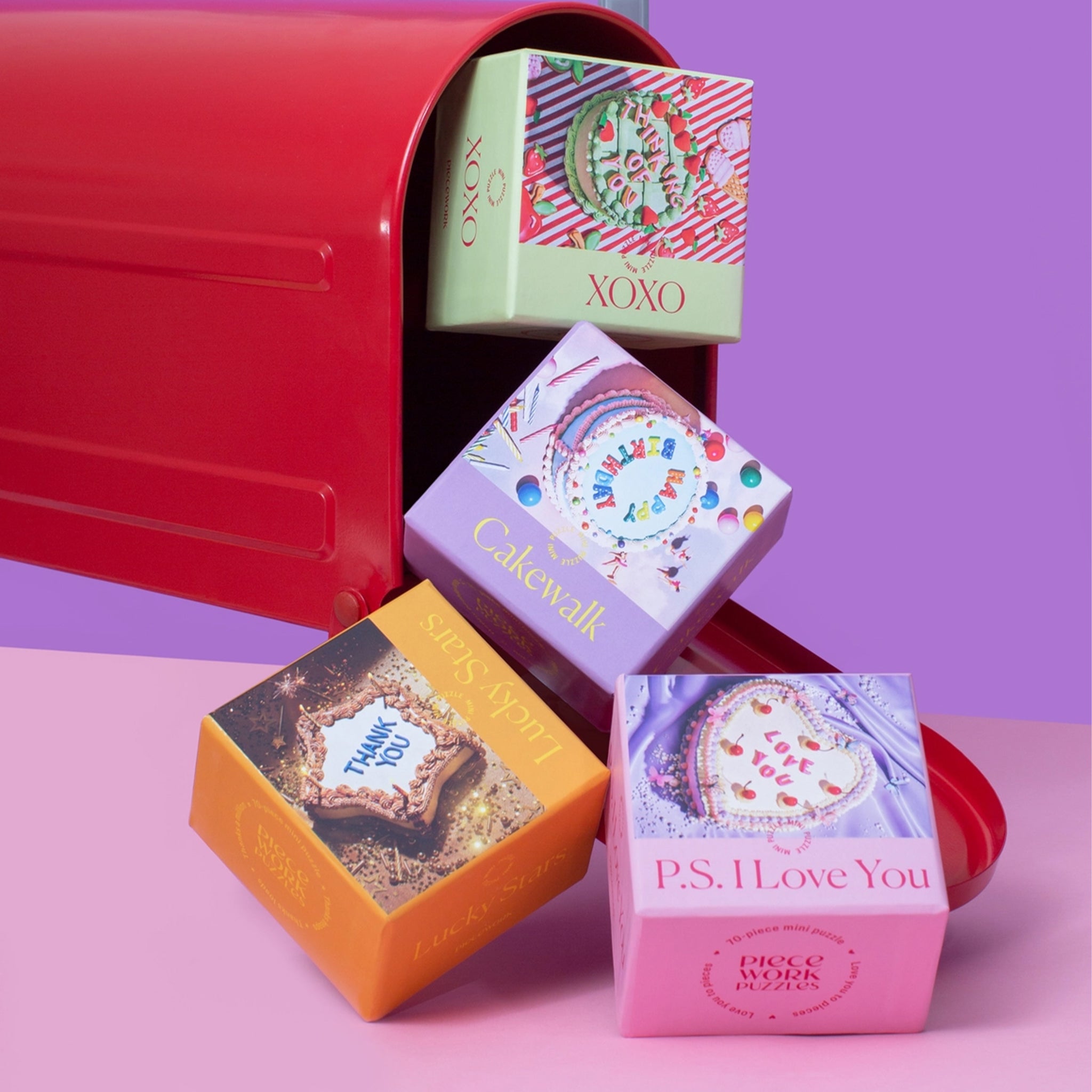 Mini puzzle's stacked on top of one another. 