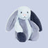 Plush toy rabbit with gray and white fur on a white background