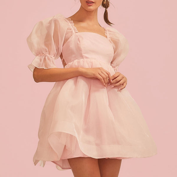 Maximum Cuteness Blush Pink Puff Sleeve Babydoll Dress