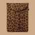 A brown and black leopard print puffy laptop case. 