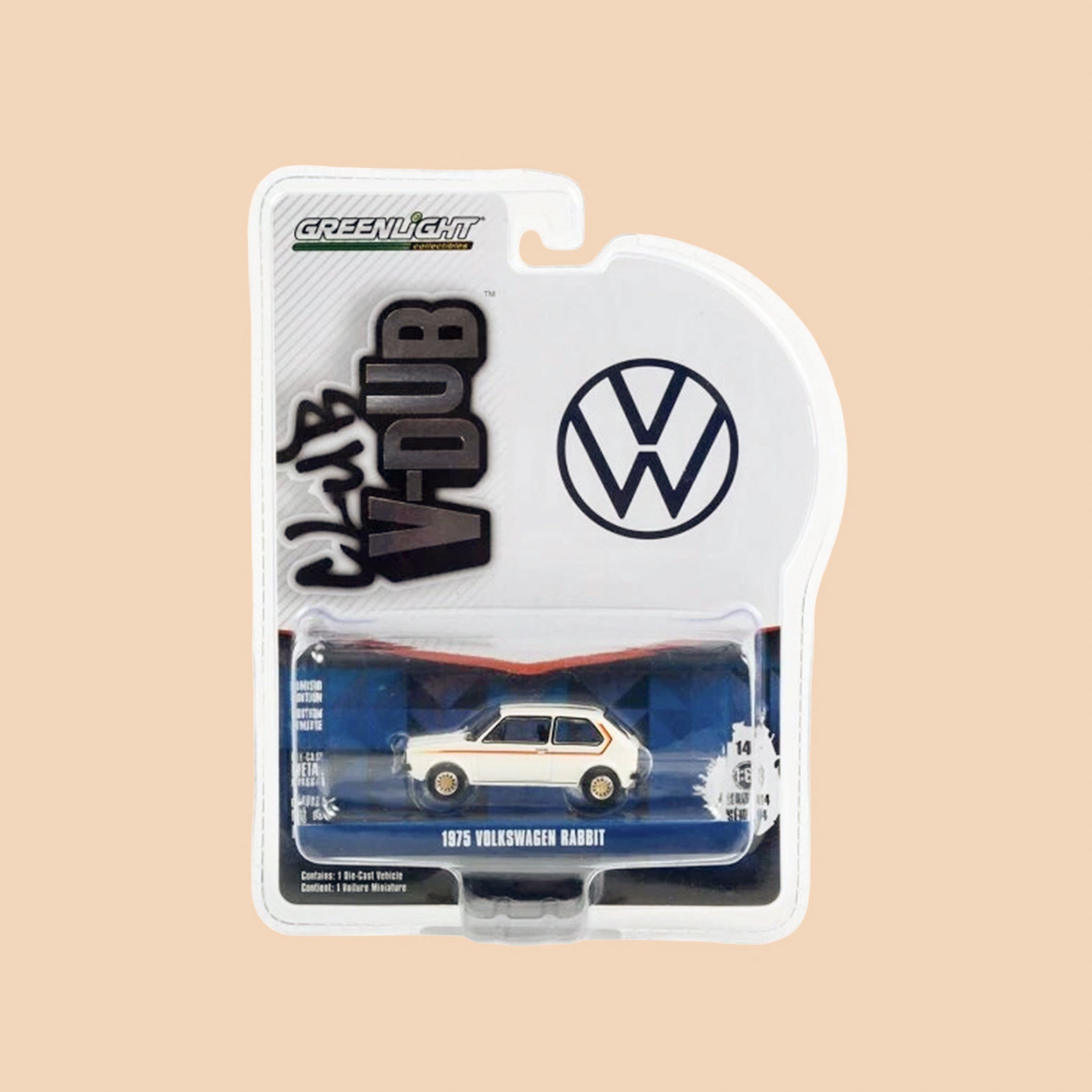 A white mini rabbit VW car toy. 