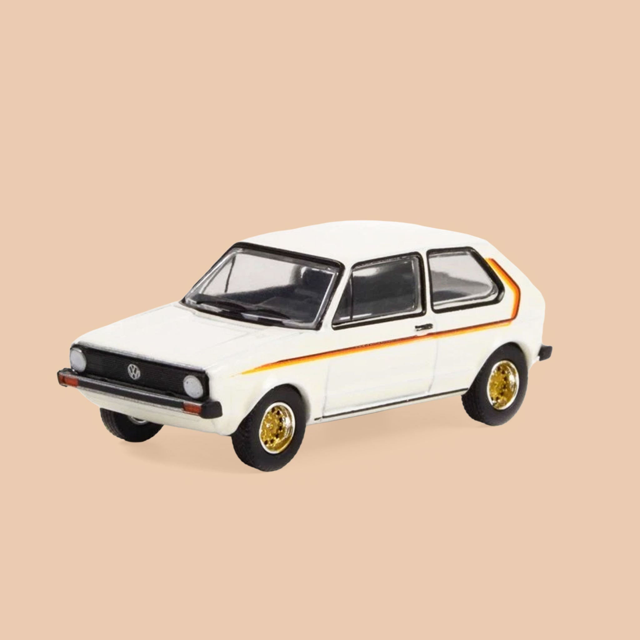 A white mini rabbit VW car toy. 