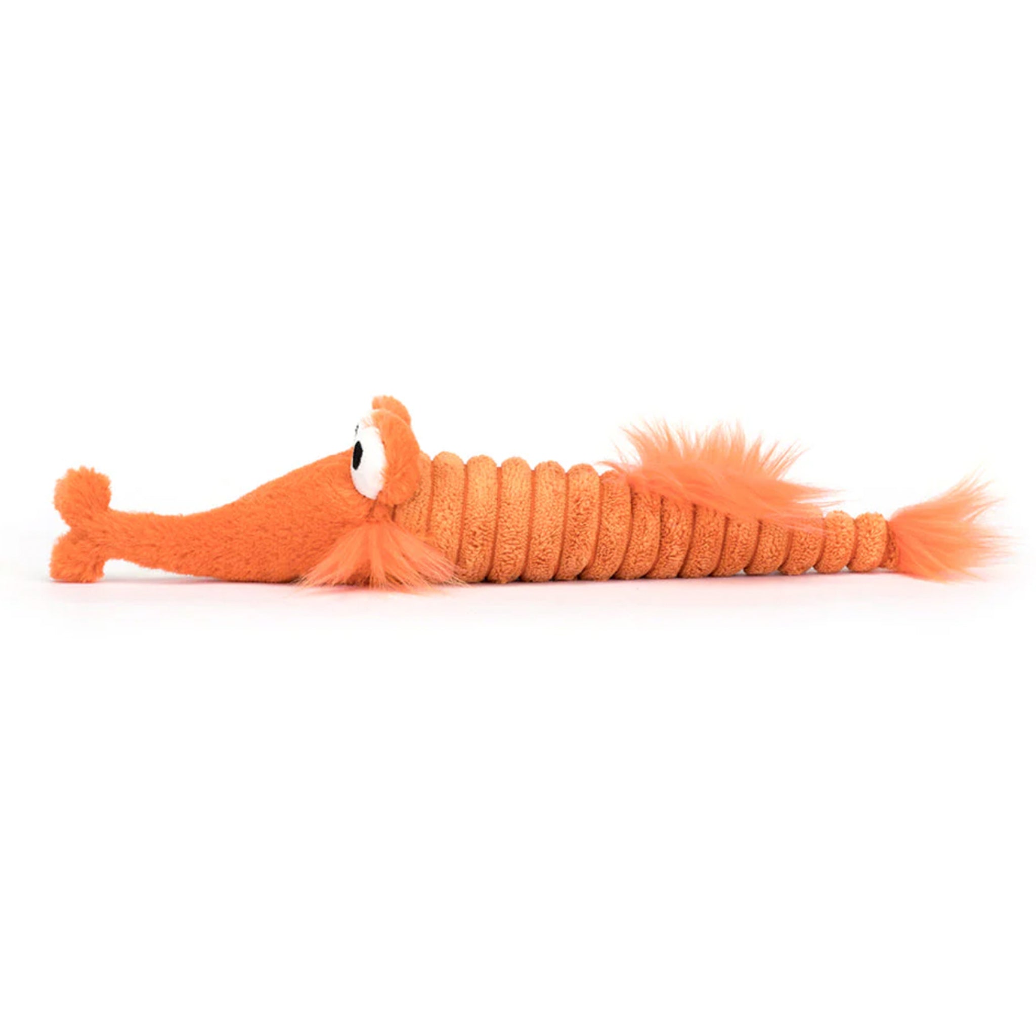 A bright orange razor fish shaped stuffed toy.