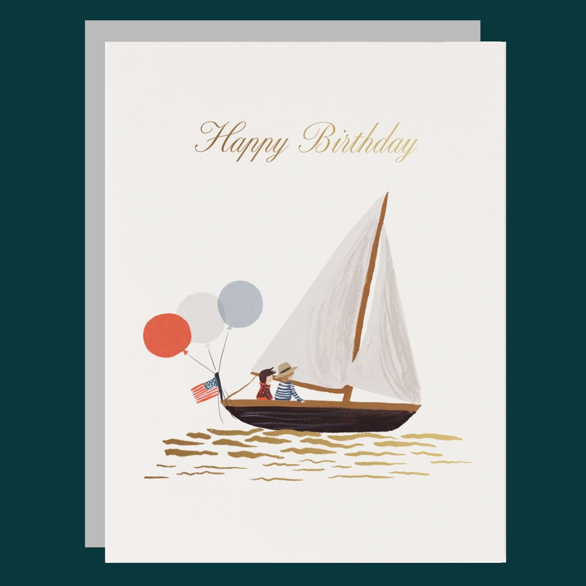 Birthday card with sailboat illustration and 'Happy Birthday' text