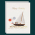 Birthday card with sailboat illustration and 'Happy Birthday' text