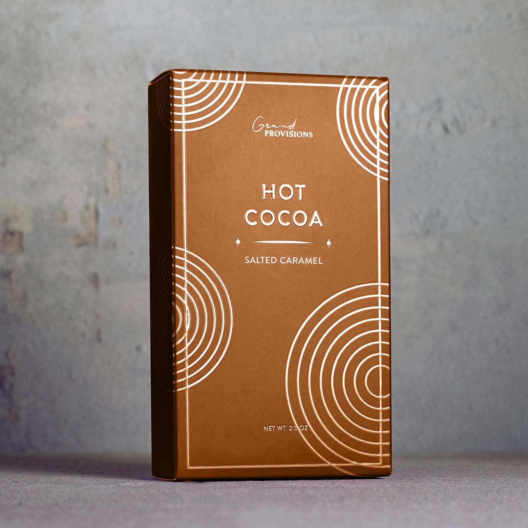 A box of hot chocolate mix that reads, "Hot Cocoa Salted Caramel". 