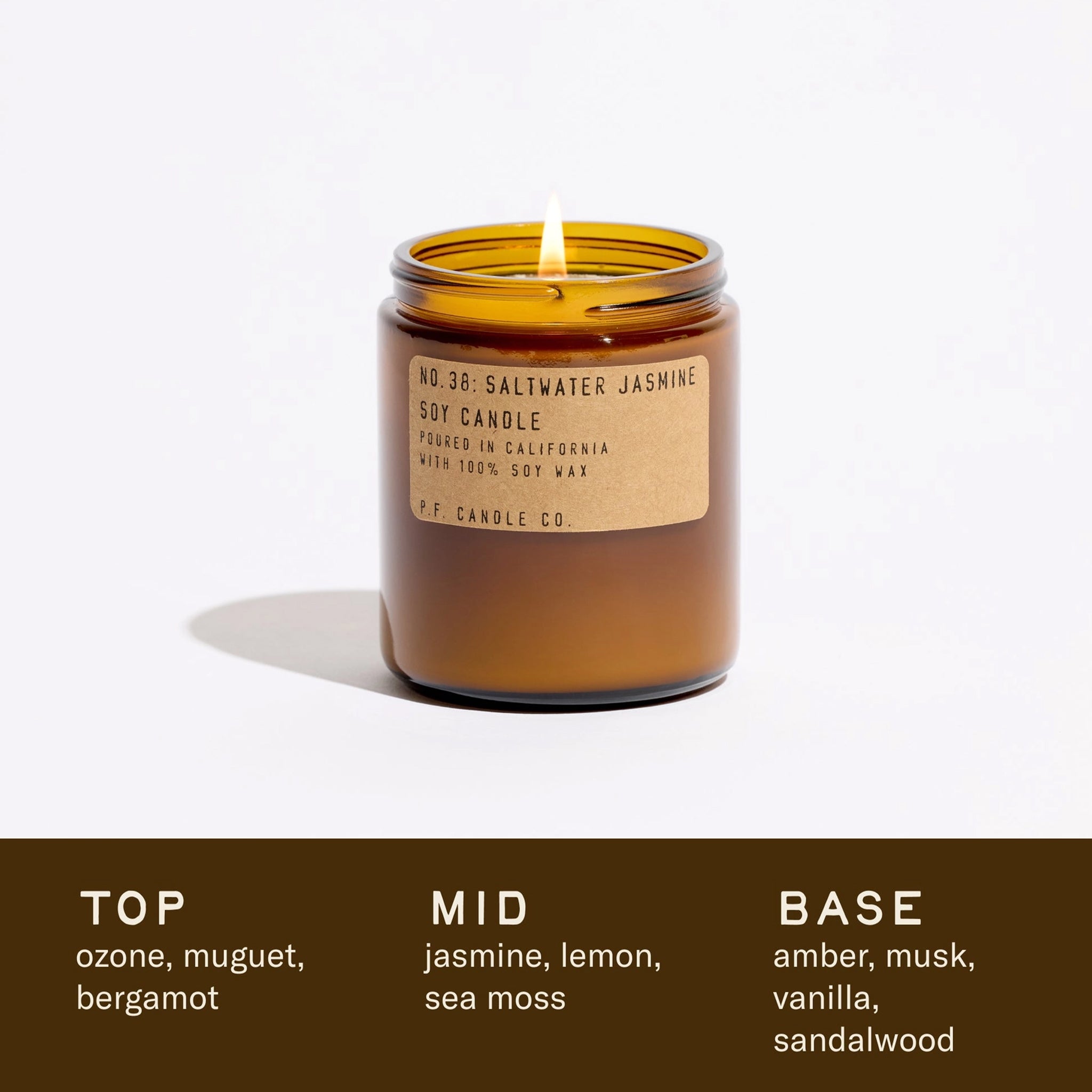 Scented candle with a label on a white background
