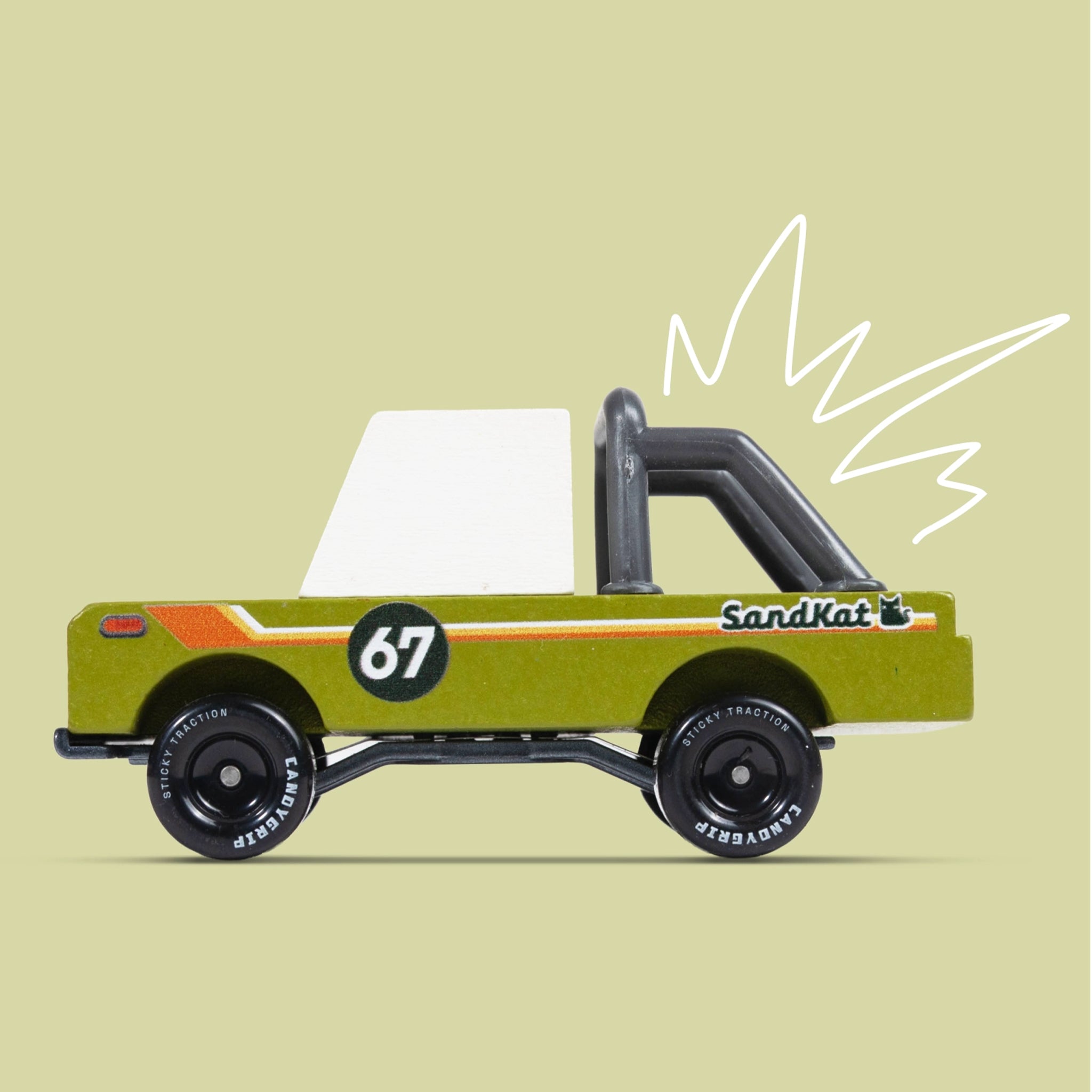 A green Sand Kat wooden car toy. 