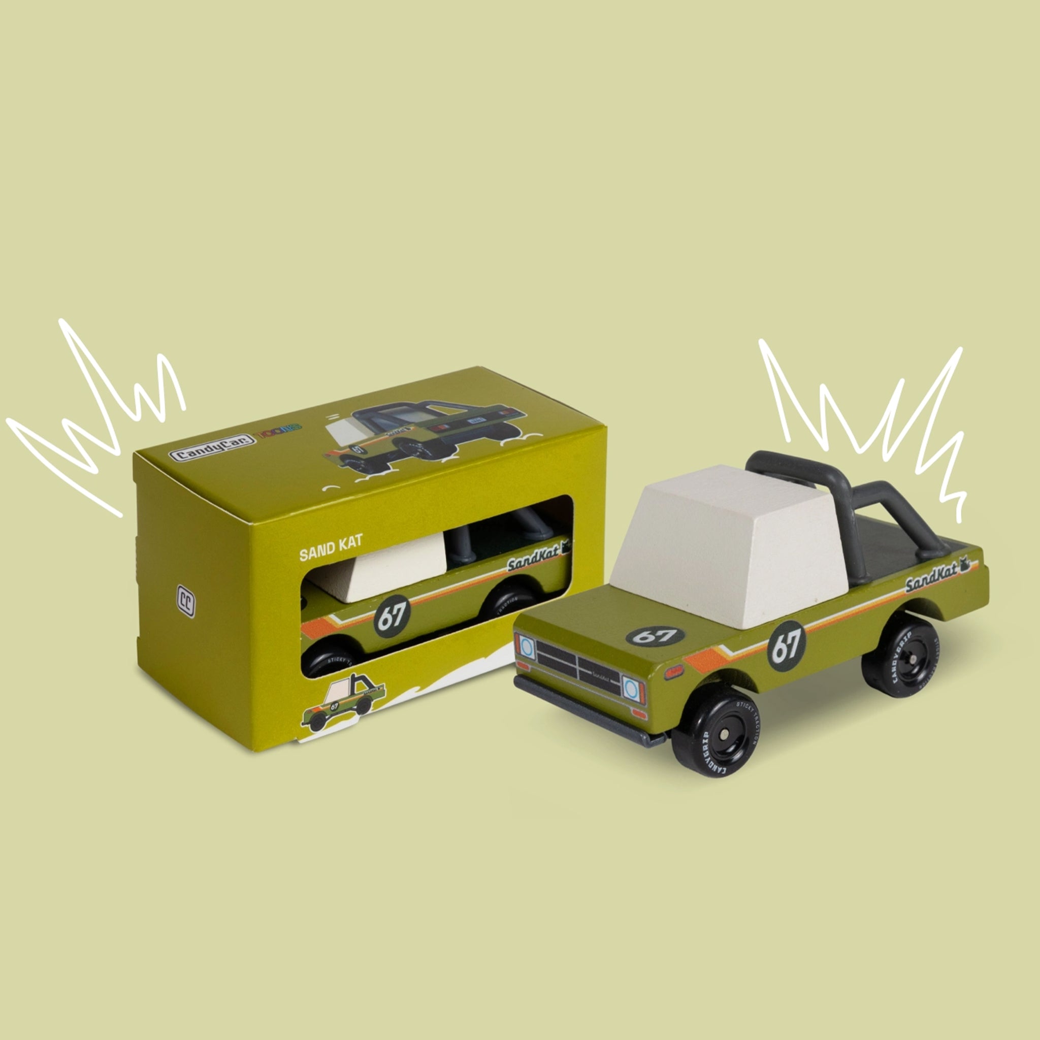 A green Sand Kat wooden car toy. 