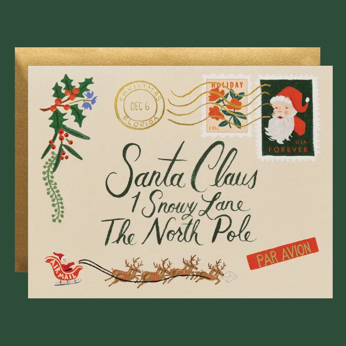 santa claus 1 snowy lane the north pole card. 