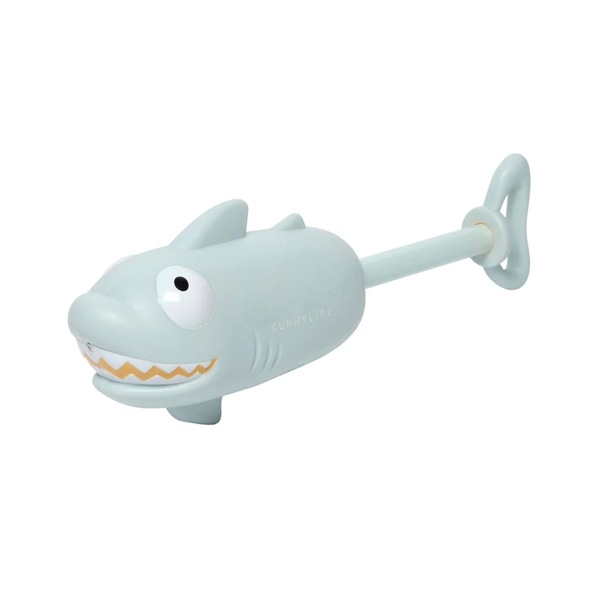 A blue shark water squirter toy.