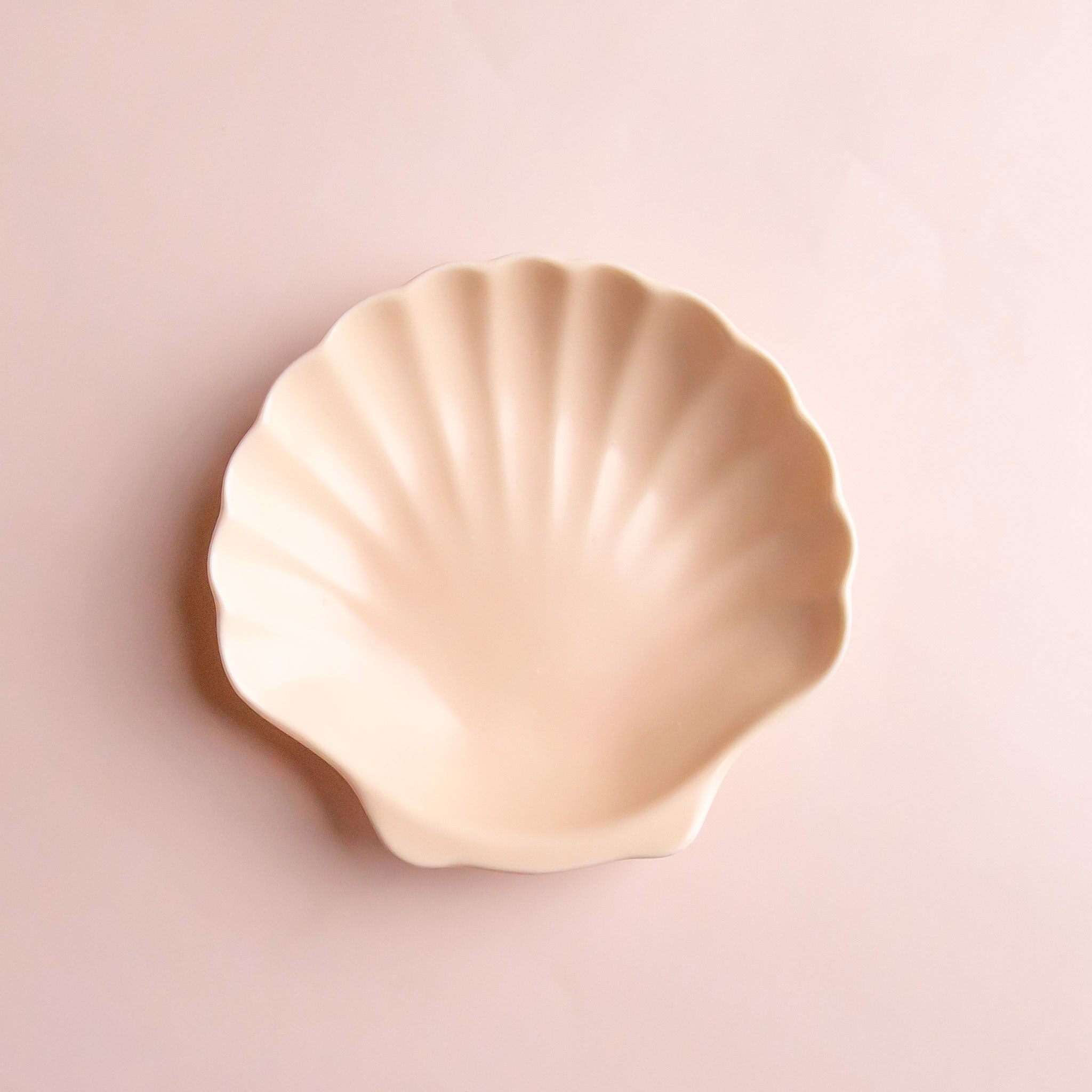 A seashell shaped ceramic trinket dish. 