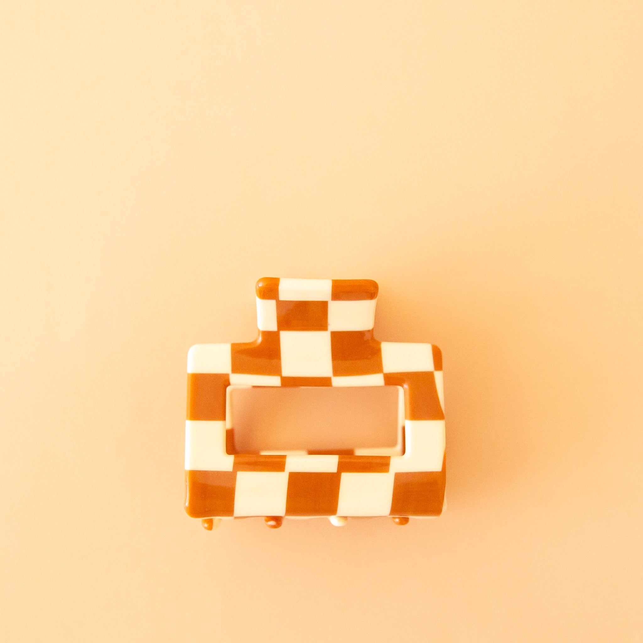 Checker Hair Claw | Cognac/Ivory | Square