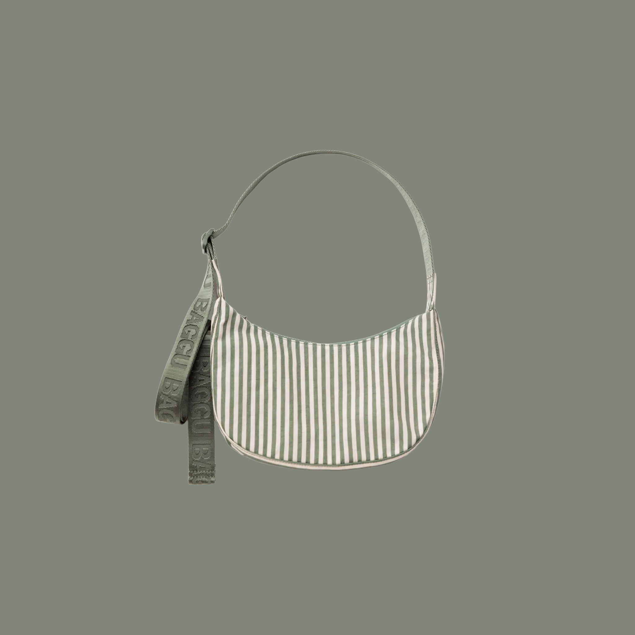 sage striped nylon purse with sage colored strap.